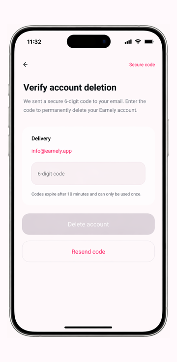 OTP verification screen used to confirm account deletion